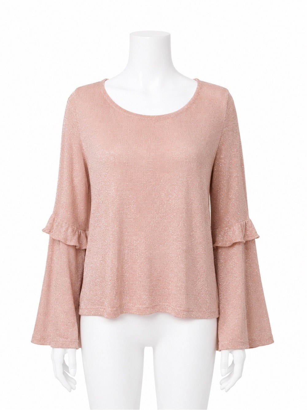 ZARA Knitwear Pink Sparkle Bell Sleeve Blouse Metallic Medium NWT